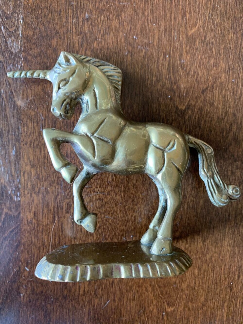 Solid Brass UNICORN 4 1/2" High with Base Decor Magical Mythical Fantasy